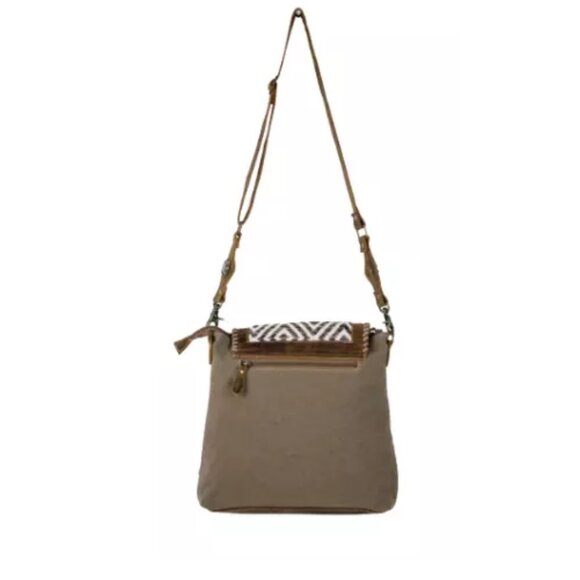 Myra Bag Sand Weaver Shoulder Purse Upcycled Canvas & Aged Leather Boho western - Picture 2 of 15